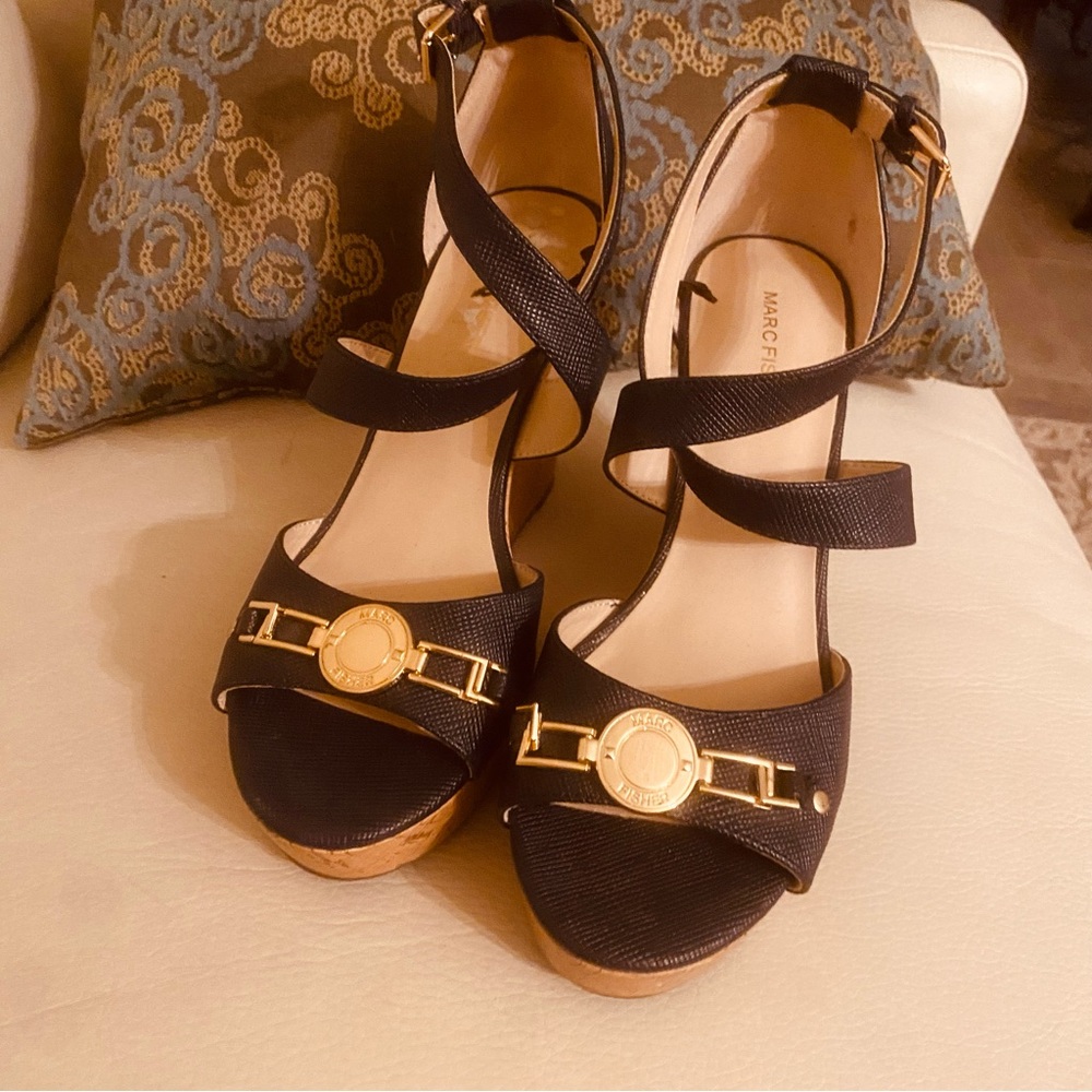Marc Fisher Black and Gold Women's Sandals